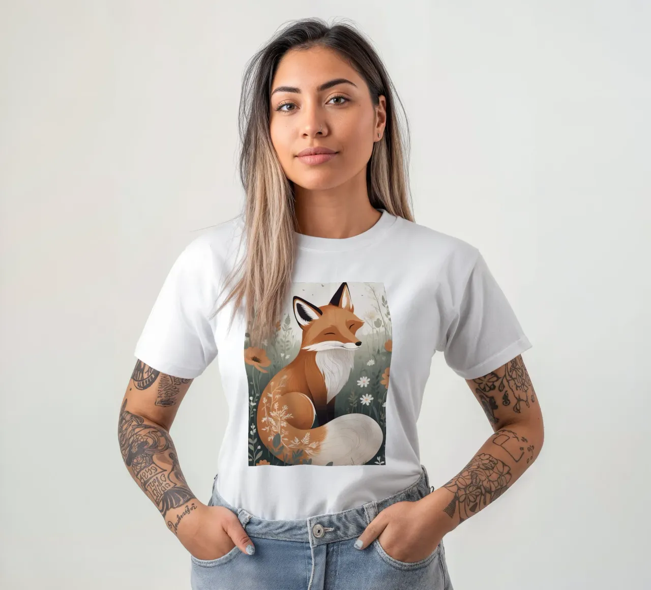 Volpe carina che dorme in un prato di erba alta t-shirt da DesignDoodle