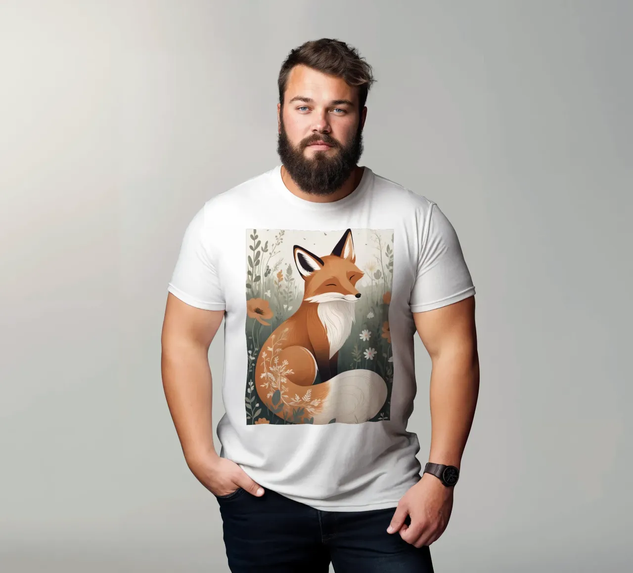 Volpe carina che dorme in un prato di erba alta t-shirt da DesignDoodle