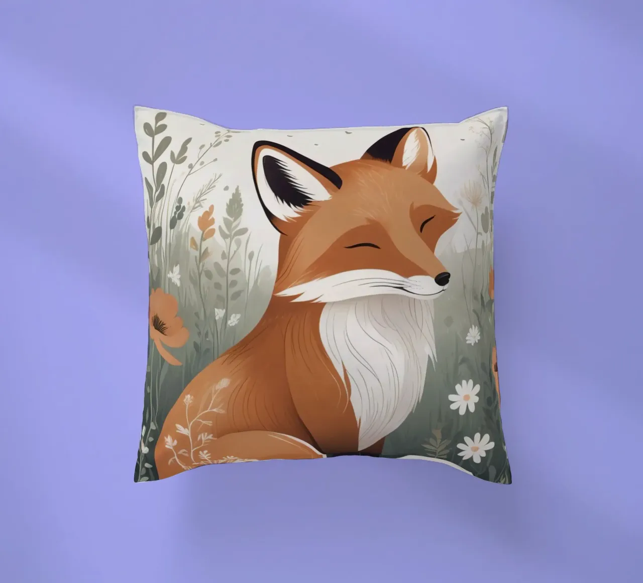 Volpe carina che dorme in un prato di erba alta cuscino da DesignDoodle