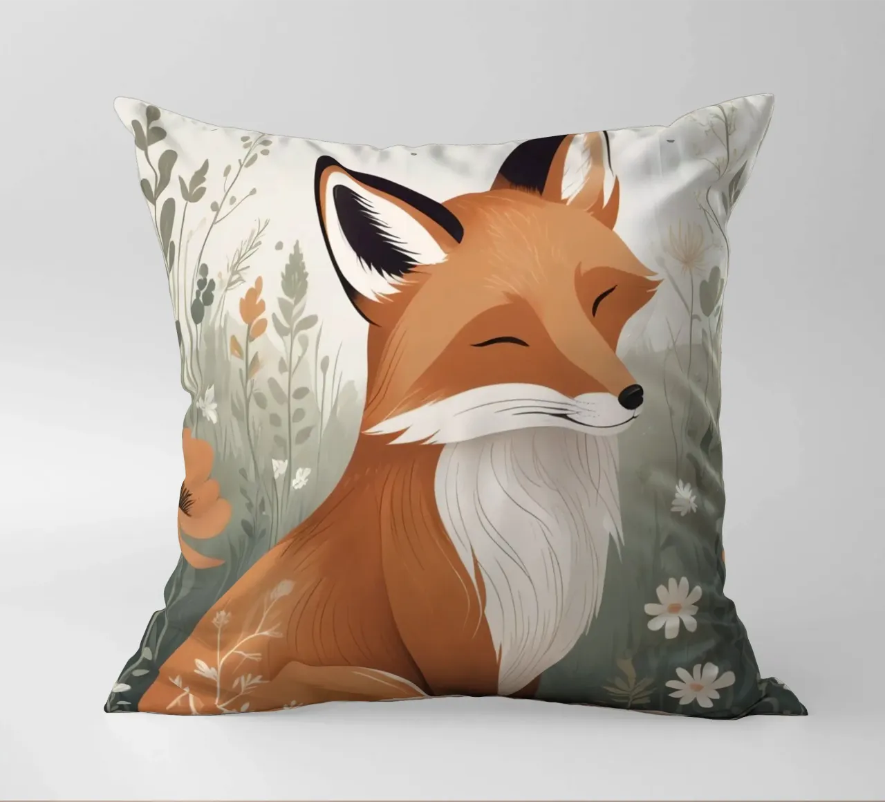 Volpe carina che dorme in un prato di erba alta cuscino da DesignDoodle