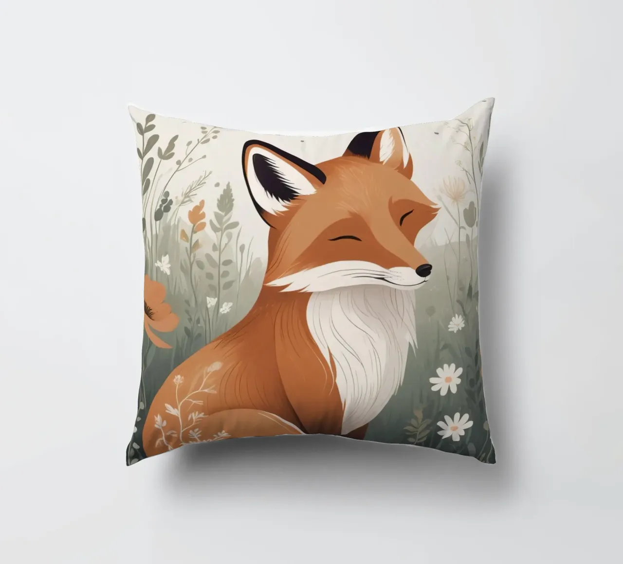 Volpe carina che dorme in un prato di erba alta cuscino da DesignDoodle