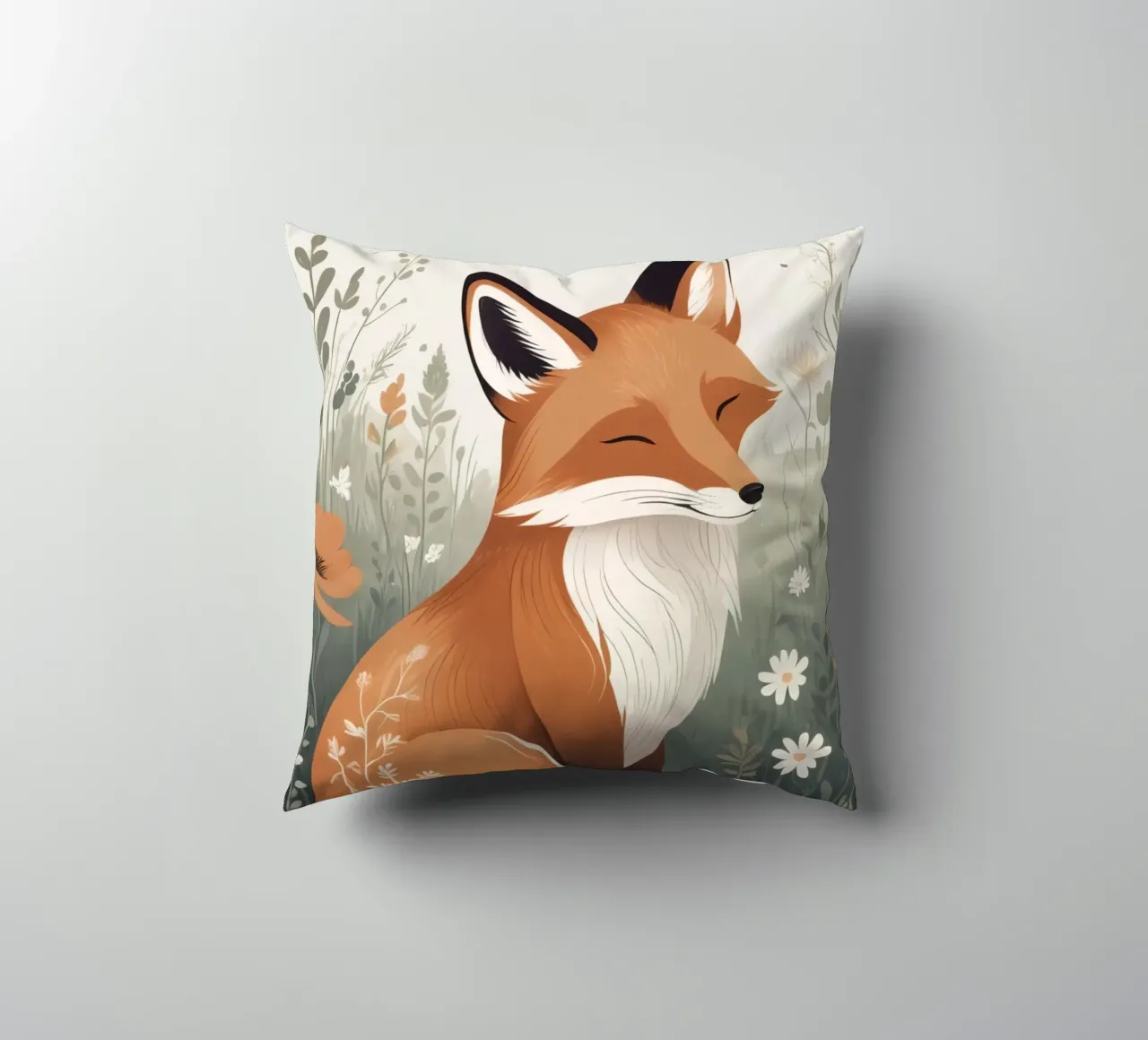 Volpe carina che dorme in un prato di erba alta cuscino da DesignDoodle