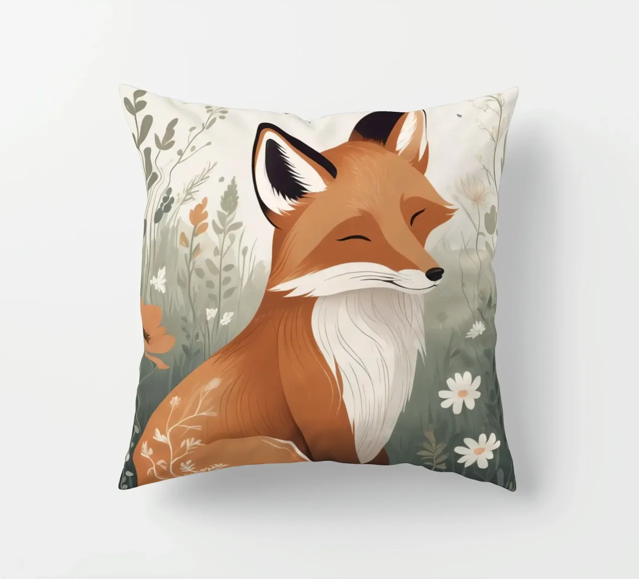 Volpe carina che dorme in un prato di erba alta cuscino da DesignDoodle