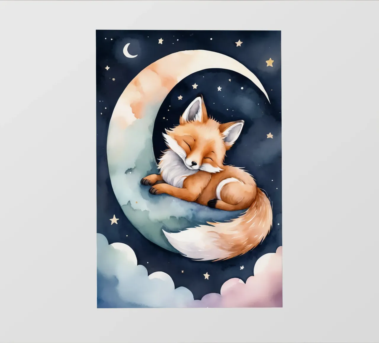 Carino il piccolo Foxy che dorme pacificamente sulla luna crescente pellicola backlit da DesignDoodle