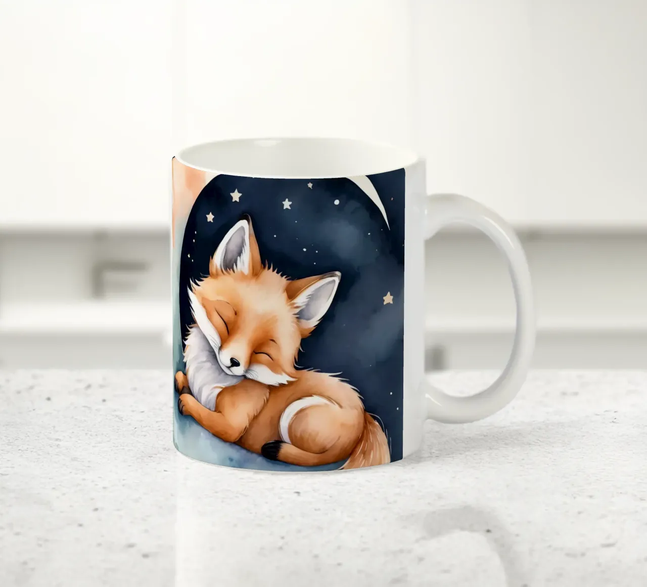 Carino il piccolo Foxy che dorme pacificamente sulla luna crescente tazza in ceramica da DesignDoodle