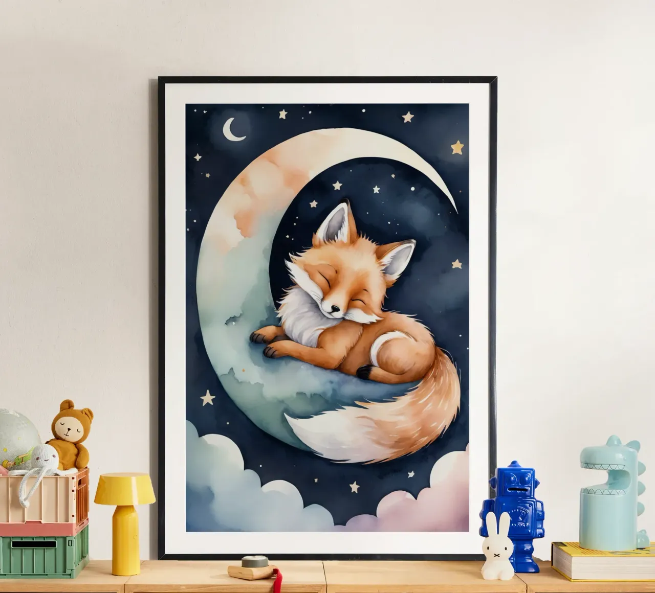 Carino il piccolo Foxy che dorme pacificamente sulla luna crescente carta hahnemühle da DesignDoodle