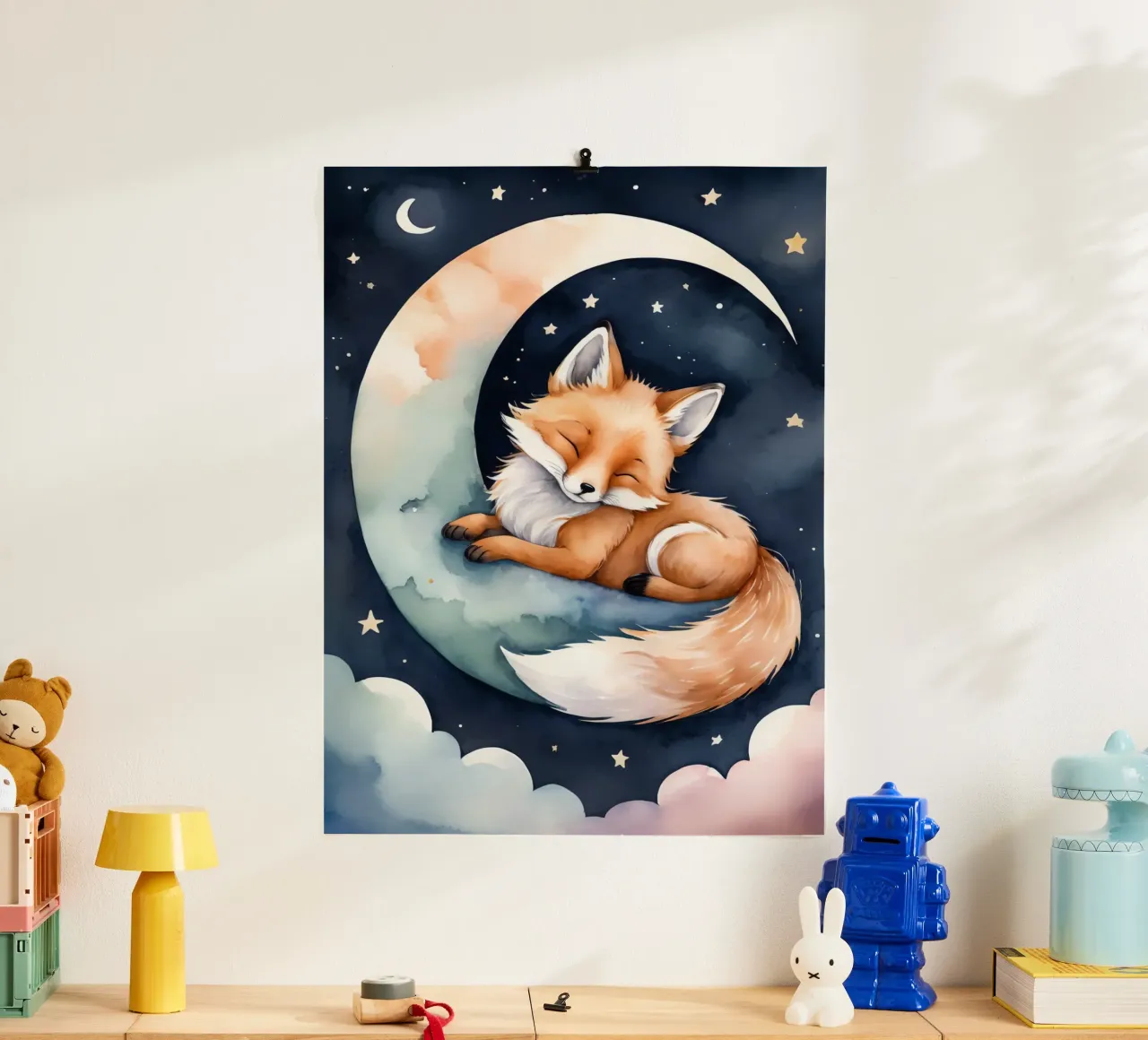 Carino il piccolo Foxy che dorme pacificamente sulla luna crescente carta hahnemühle da DesignDoodle