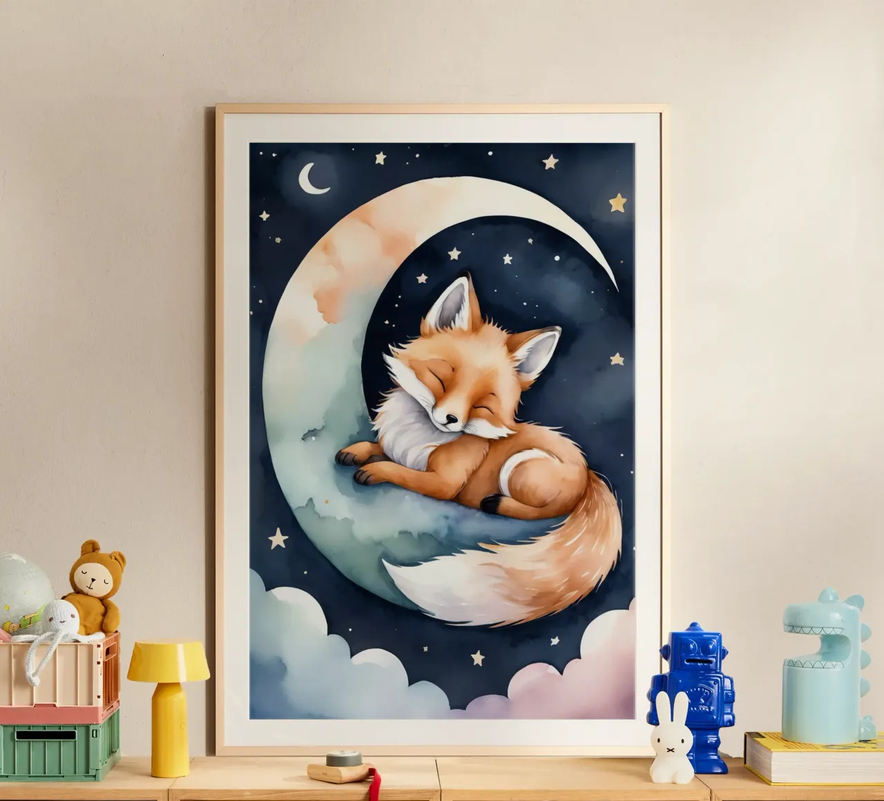 Carino il piccolo Foxy che dorme pacificamente sulla luna crescente carta hahnemühle da DesignDoodle