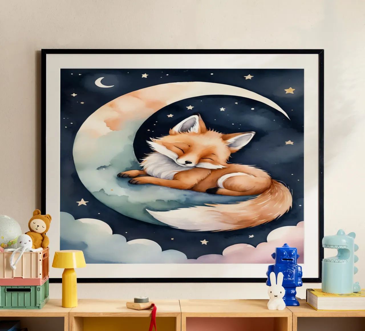 Carino il piccolo Foxy che dorme pacificamente sulla luna crescente carta hahnemühle da DesignDoodle
