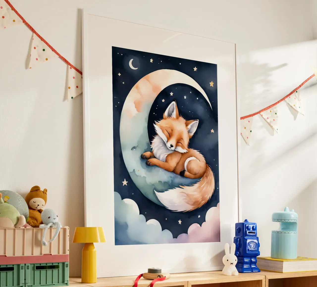 Carino il piccolo Foxy che dorme pacificamente sulla luna crescente carta hahnemühle da DesignDoodle