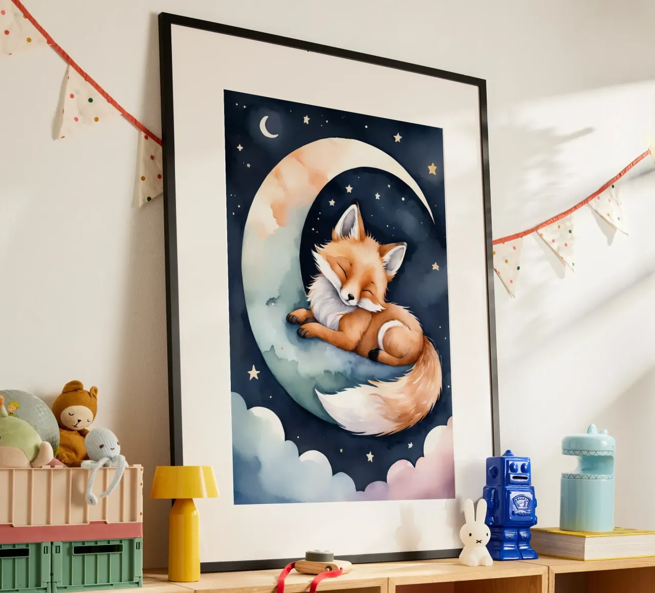Carino il piccolo Foxy che dorme pacificamente sulla luna crescente carta hahnemühle da DesignDoodle