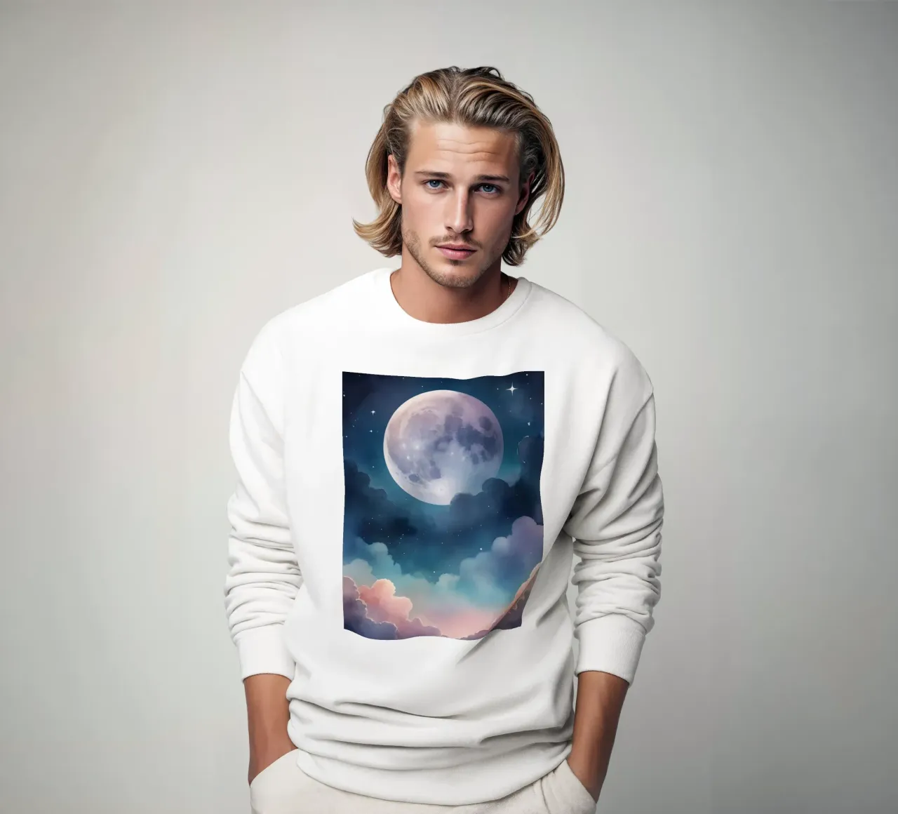 Luna piena e nuvole sognanti in un cielo stellato felpa da DesignDoodle