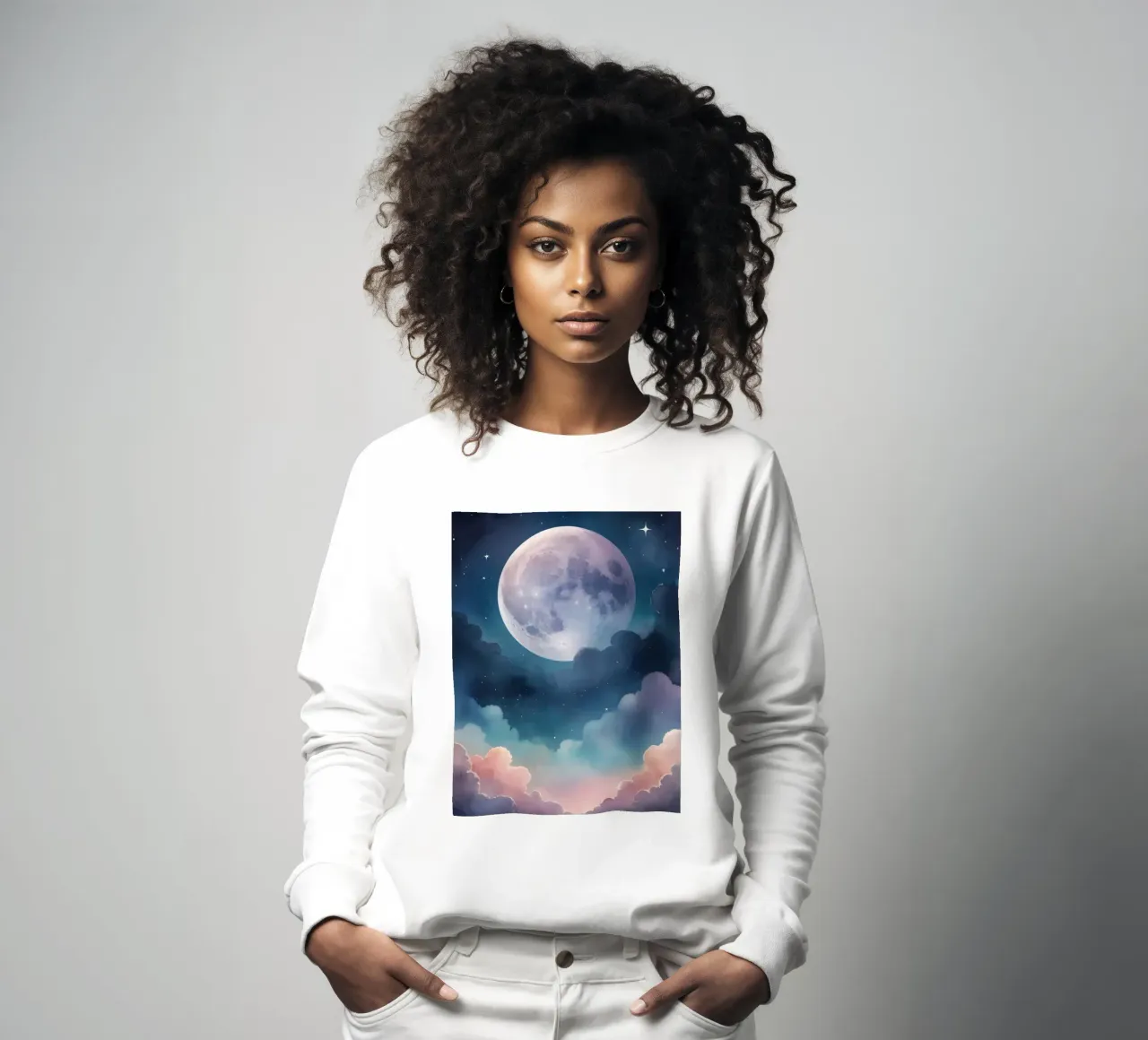 Luna piena e nuvole sognanti in un cielo stellato felpa da DesignDoodle