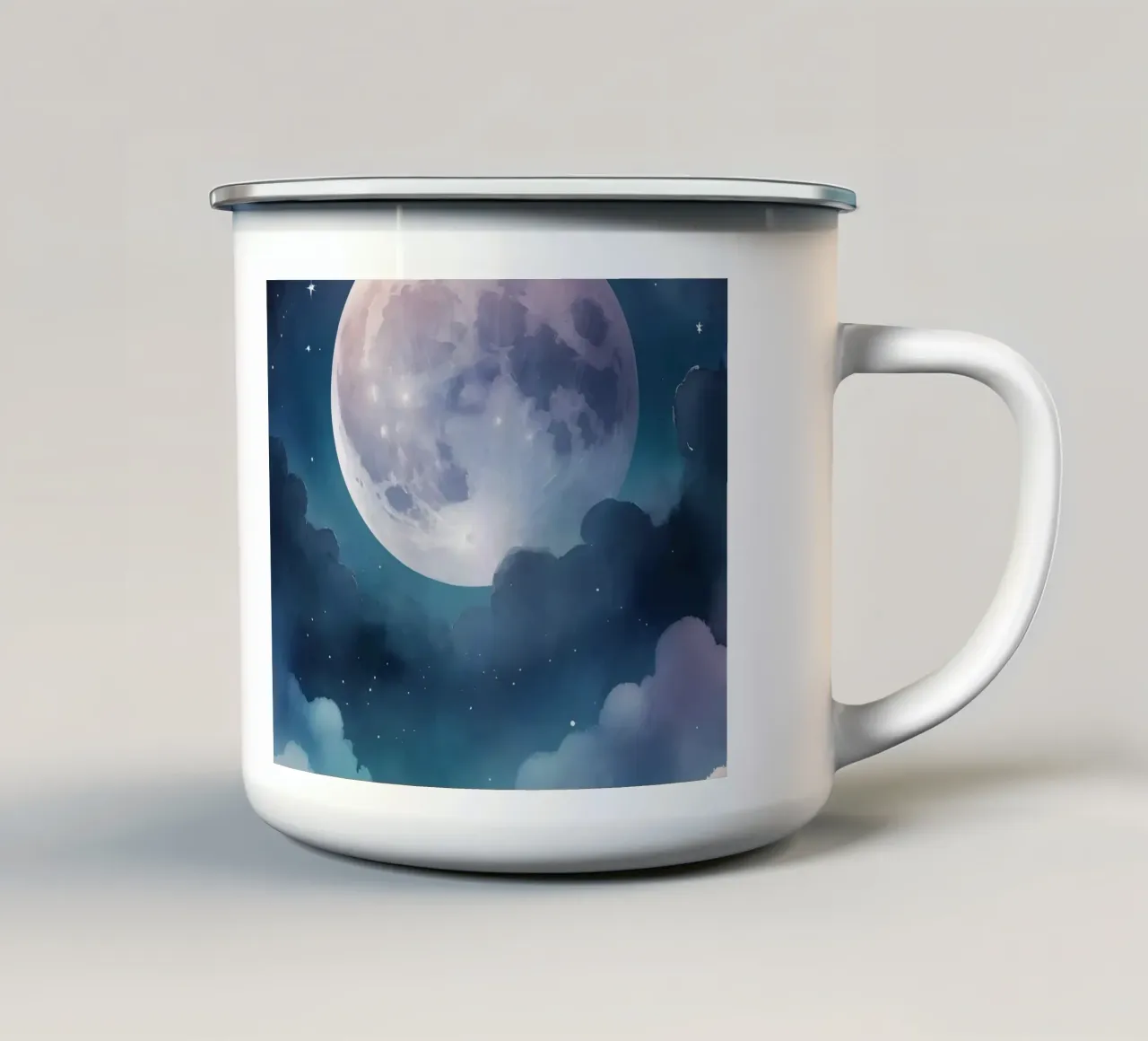 Luna piena e nuvole sognanti in un cielo stellato tazza in smalto da DesignDoodle