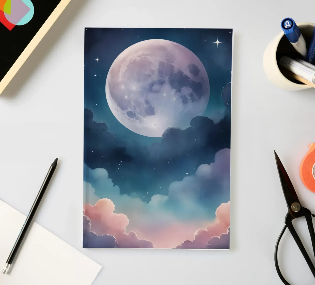 Dreamy Full Moon and Clouds in a Starry Sky notebook by DesignDoodle