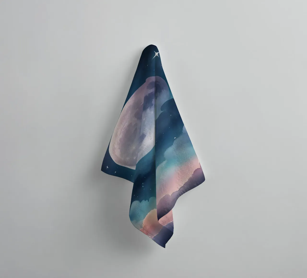 Dreamy Full Moon and Clouds in a Starry Sky towel by DesignDoodle