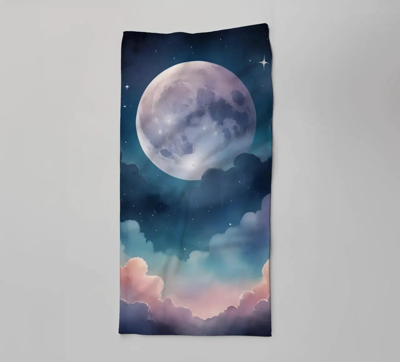 Dreamy Full Moon and Clouds in a Starry Sky towel by DesignDoodle