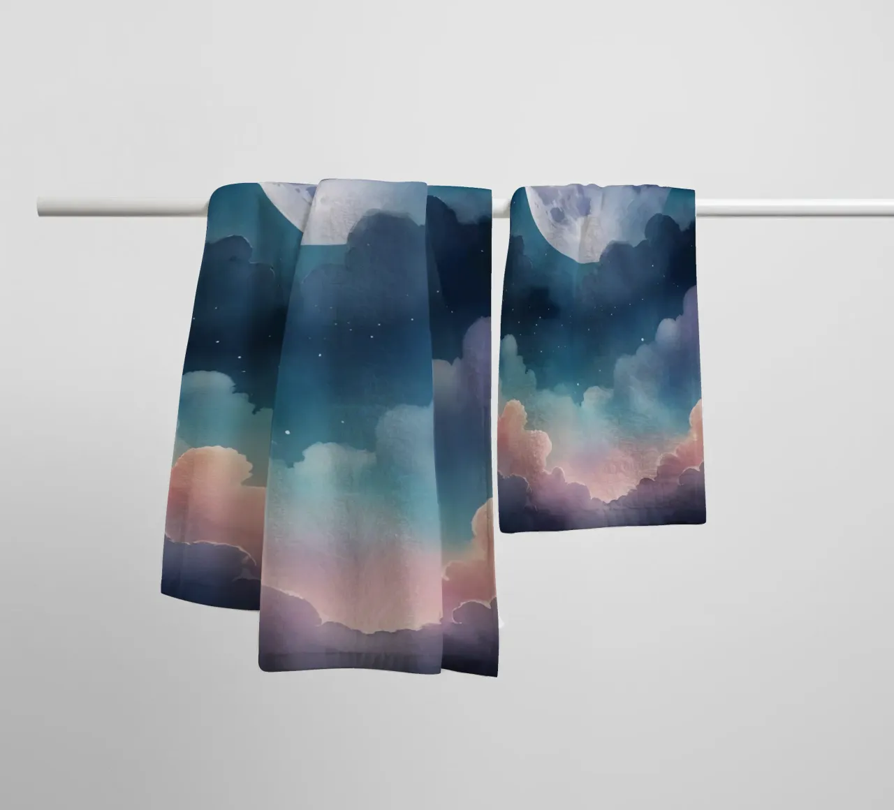 Dreamy Full Moon and Clouds in a Starry Sky towel by DesignDoodle