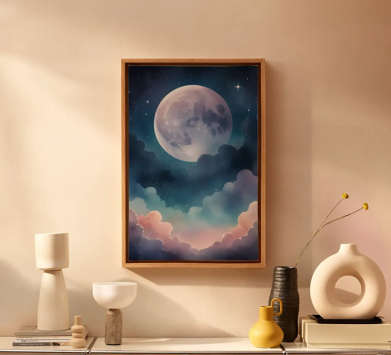 Dreamy Full Moon and Clouds in a Starry Sky canvas by DesignDoodle
