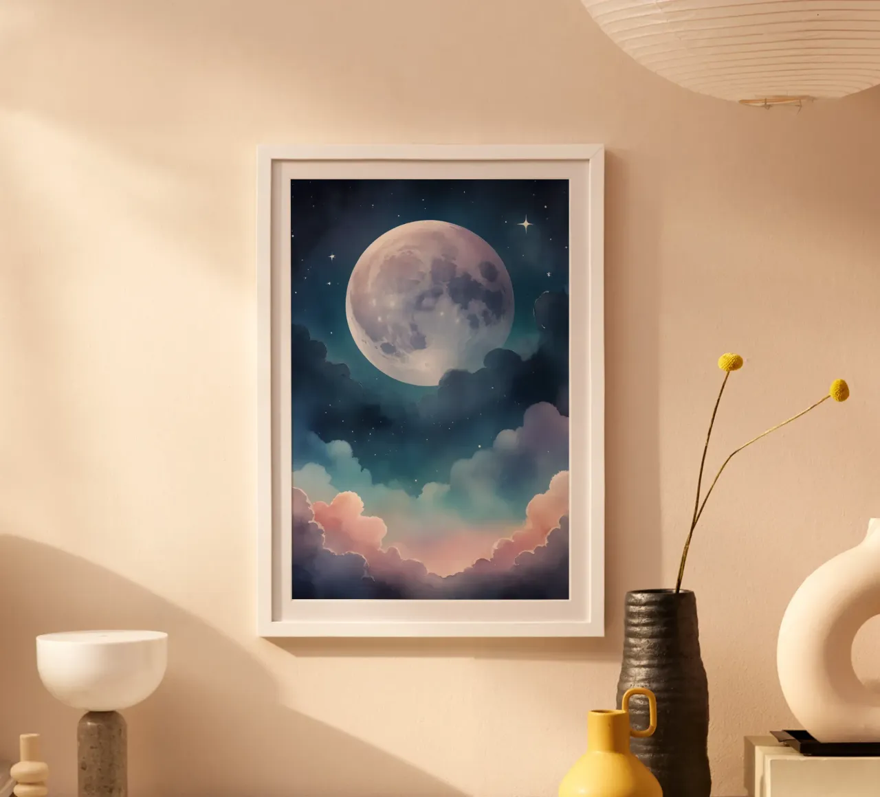 Dreamy Full Moon and Clouds in a Starry Sky hahnemühle by DesignDoodle