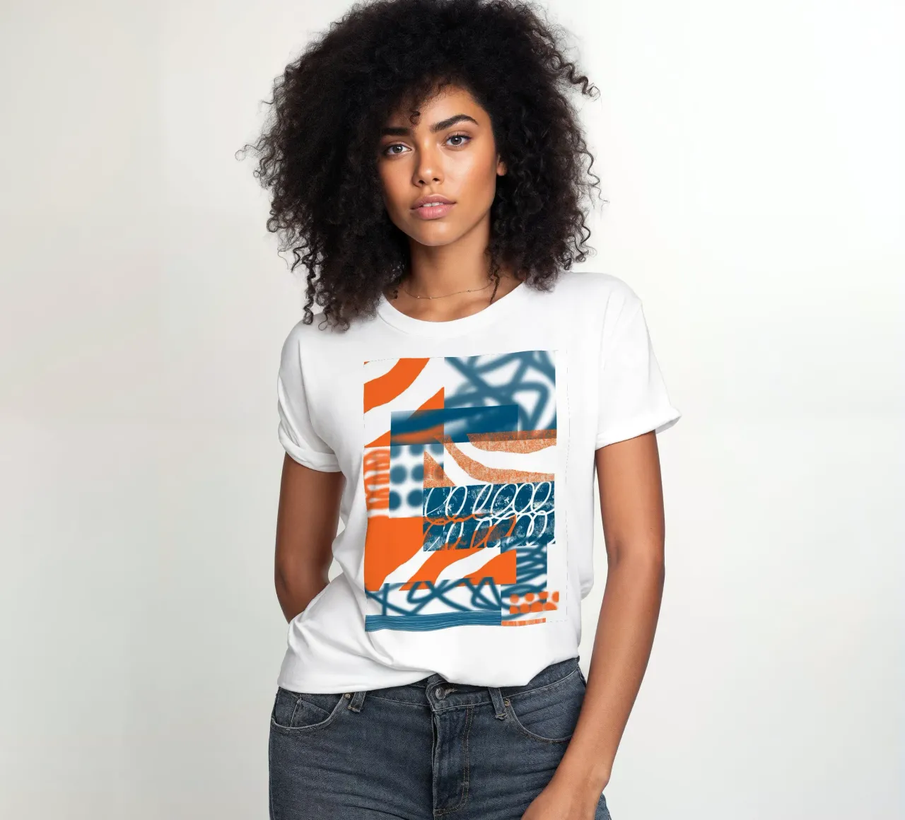Orange and Blue Abstract women's fitted t-shirt by Kim Hubball Studio