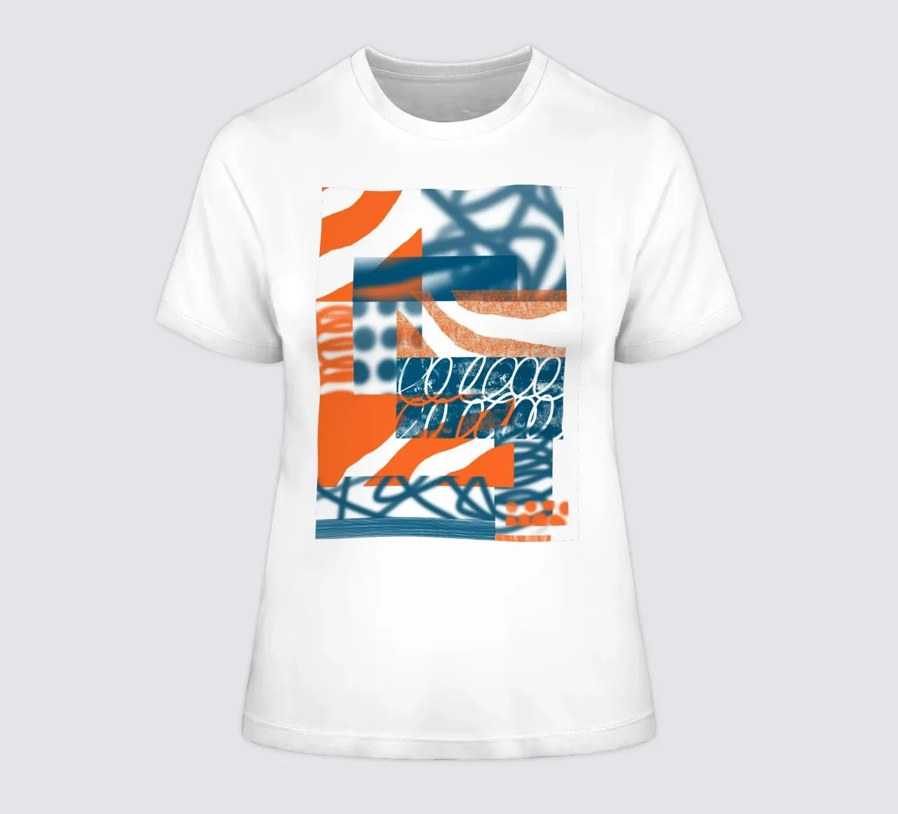 Orange and Blue Abstract women's fitted t-shirt by Kim Hubball Studio