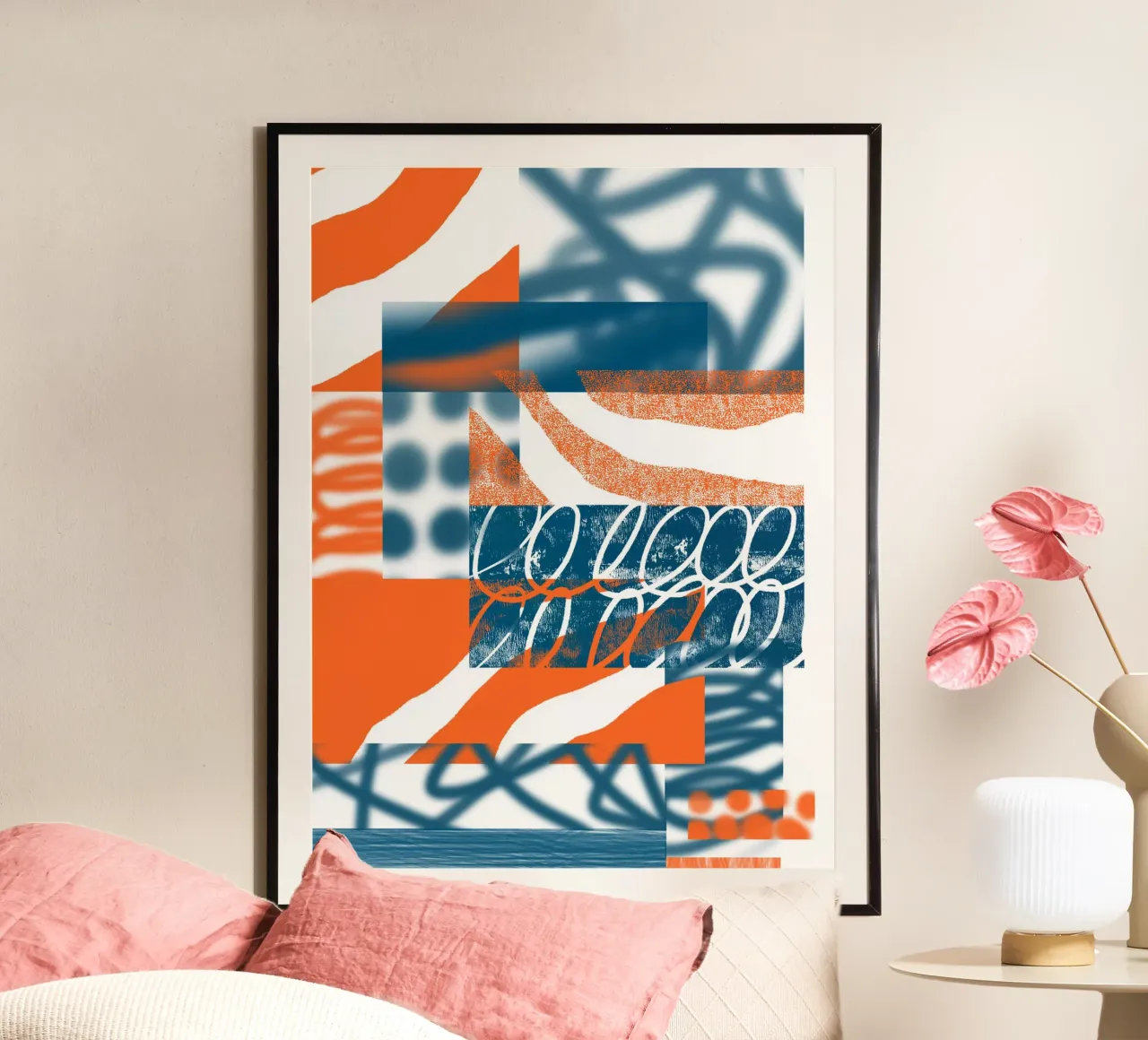 Orange and Blue Abstract hahnemühle by Kim Hubball Studio
