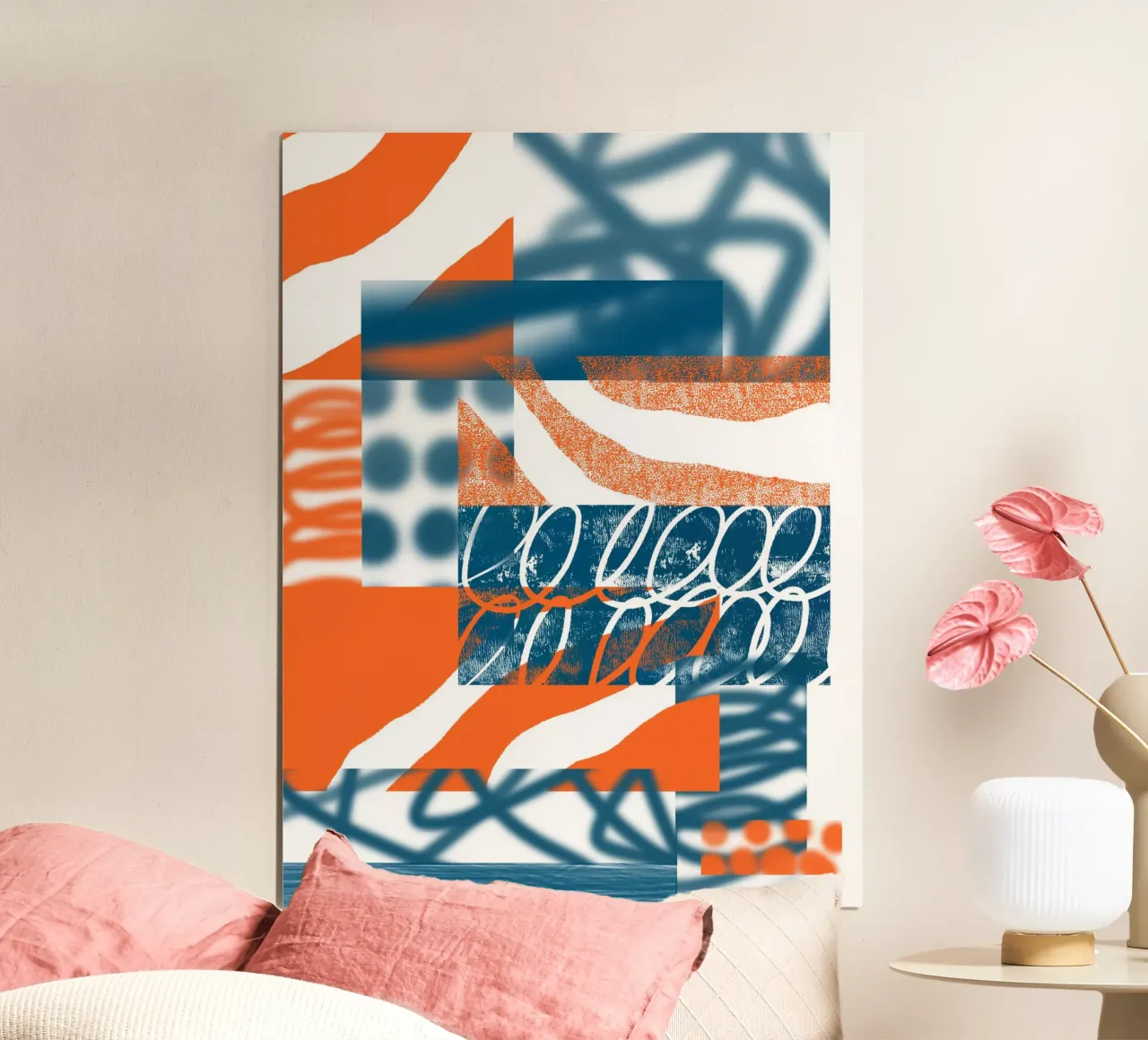 Orange and Blue Abstract hahnemühle by Kim Hubball Studio