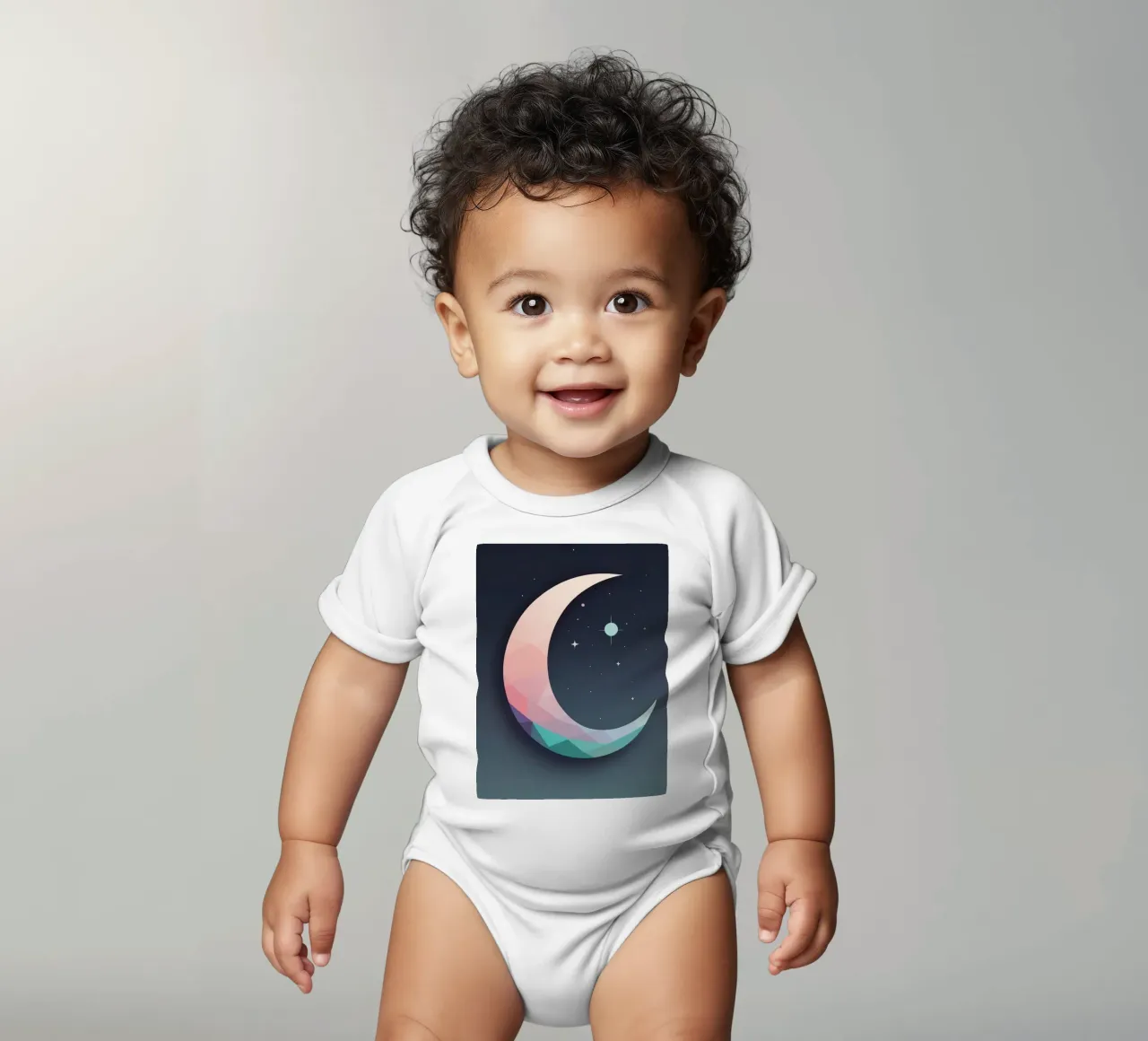 Mezzaluna geometrica e stelle body neonato maniche corte da DesignDoodle
