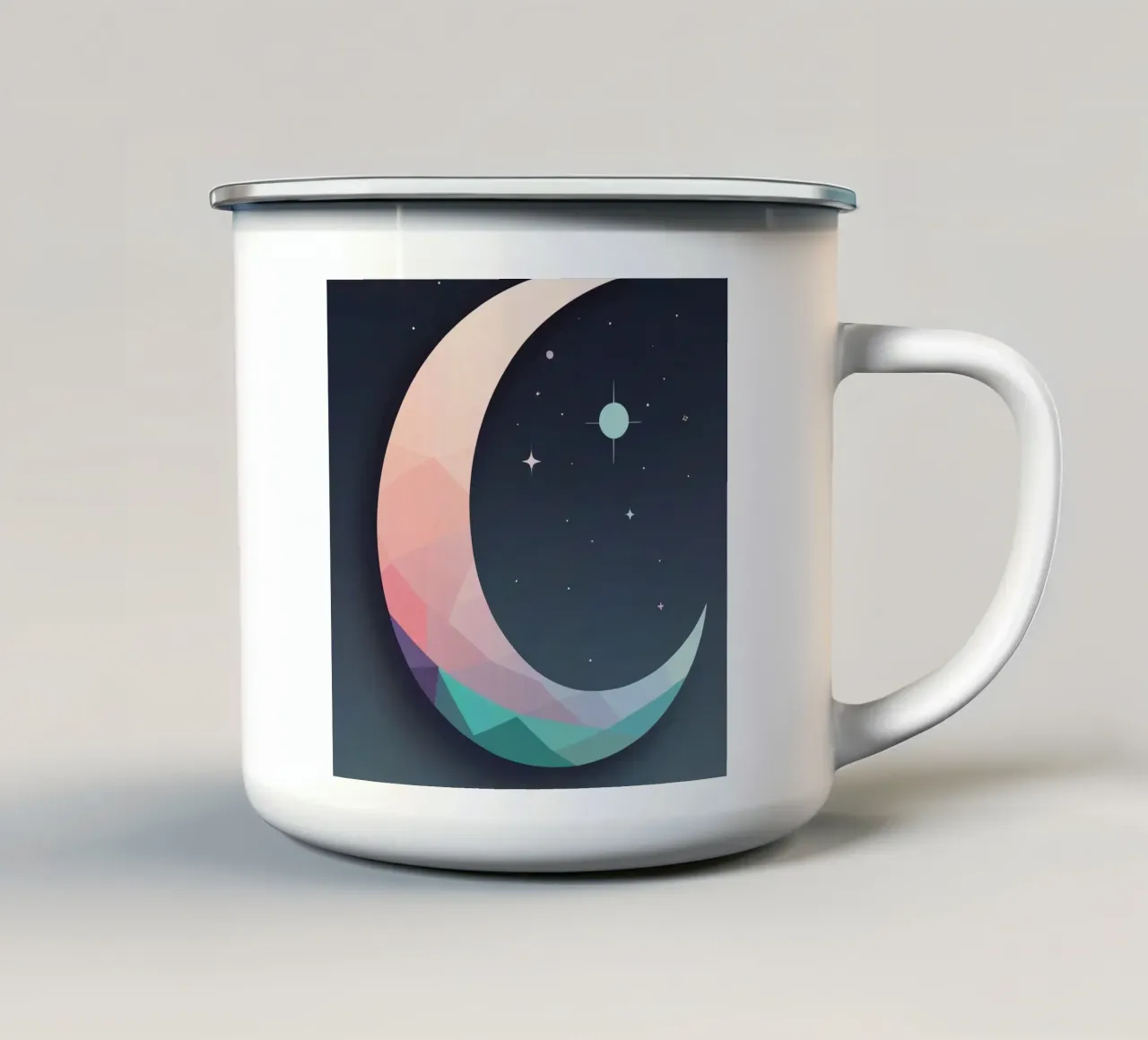 Mezzaluna geometrica e stelle tazza in smalto da DesignDoodle