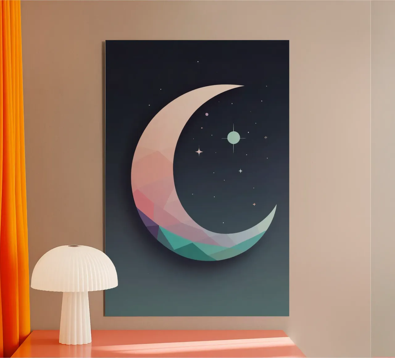 Mezzaluna geometrica e stelle alluminio dibond da DesignDoodle