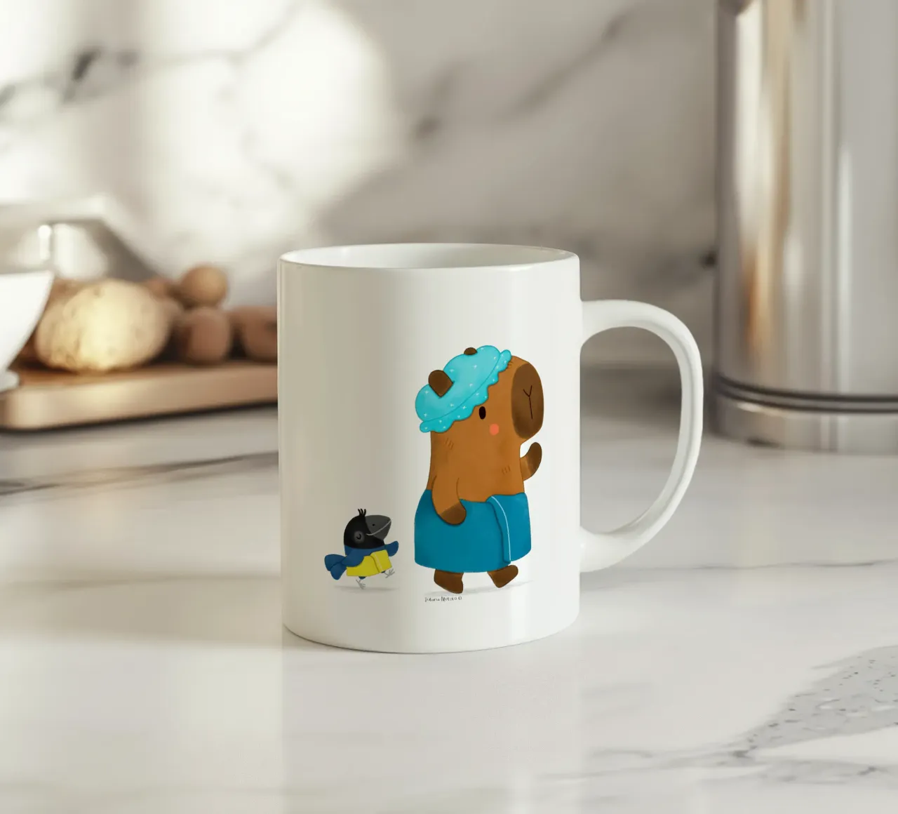 Capibara e uccello - Tempo di bagno tazza in ceramica da julianamotzko