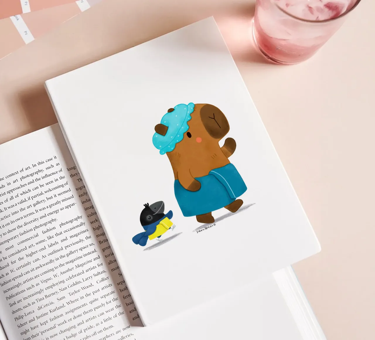Capybara and Bird - Bath Time notebook by julianamotzko
