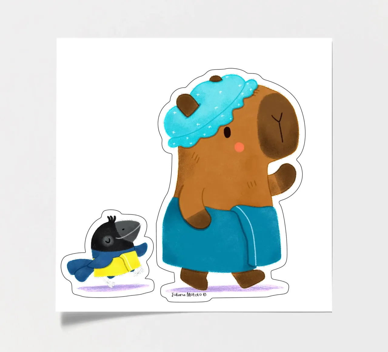 Capybara and Bird - Bath Time sticker sheet by julianamotzko