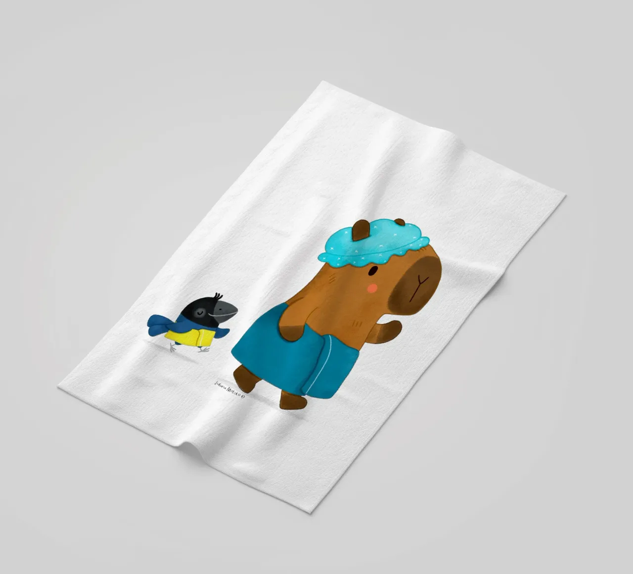 Capibara e uccello - Tempo di bagno telo mare da julianamotzko