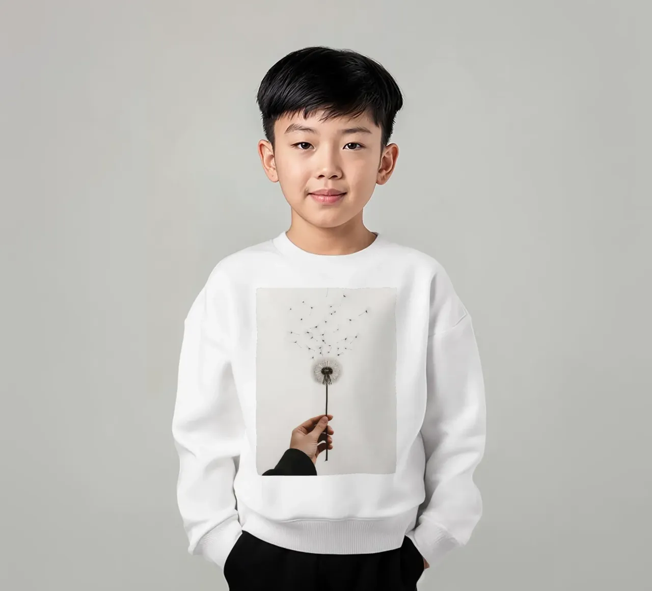 Mano que sostiene un diente de león con semillas voladoras sudadera para niño de DesignDoodle