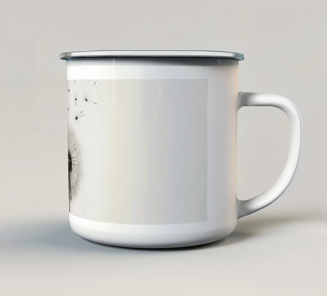 Mano che tiene il dente di leone con semi volanti tazza in smalto da DesignDoodle