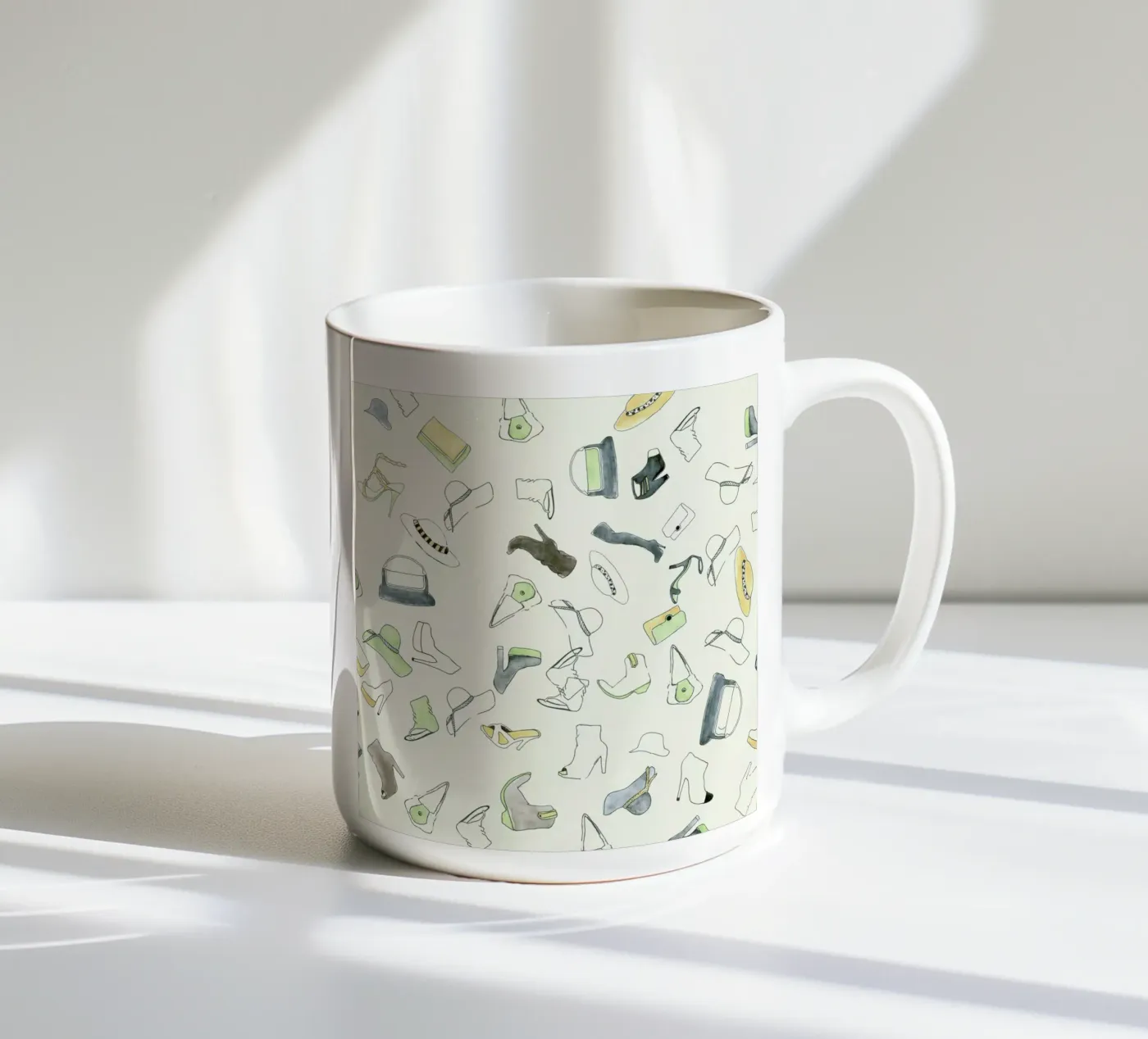 Pattern: Shooz ceramic mug by Sandra De Leon