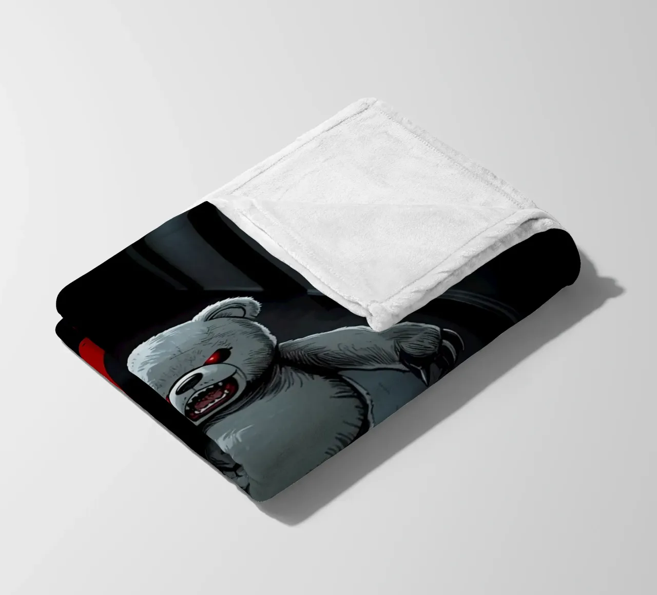Orsacchiotto minaccioso in un corridoio buio con testo RUN coperta in pile da DesignDoodle