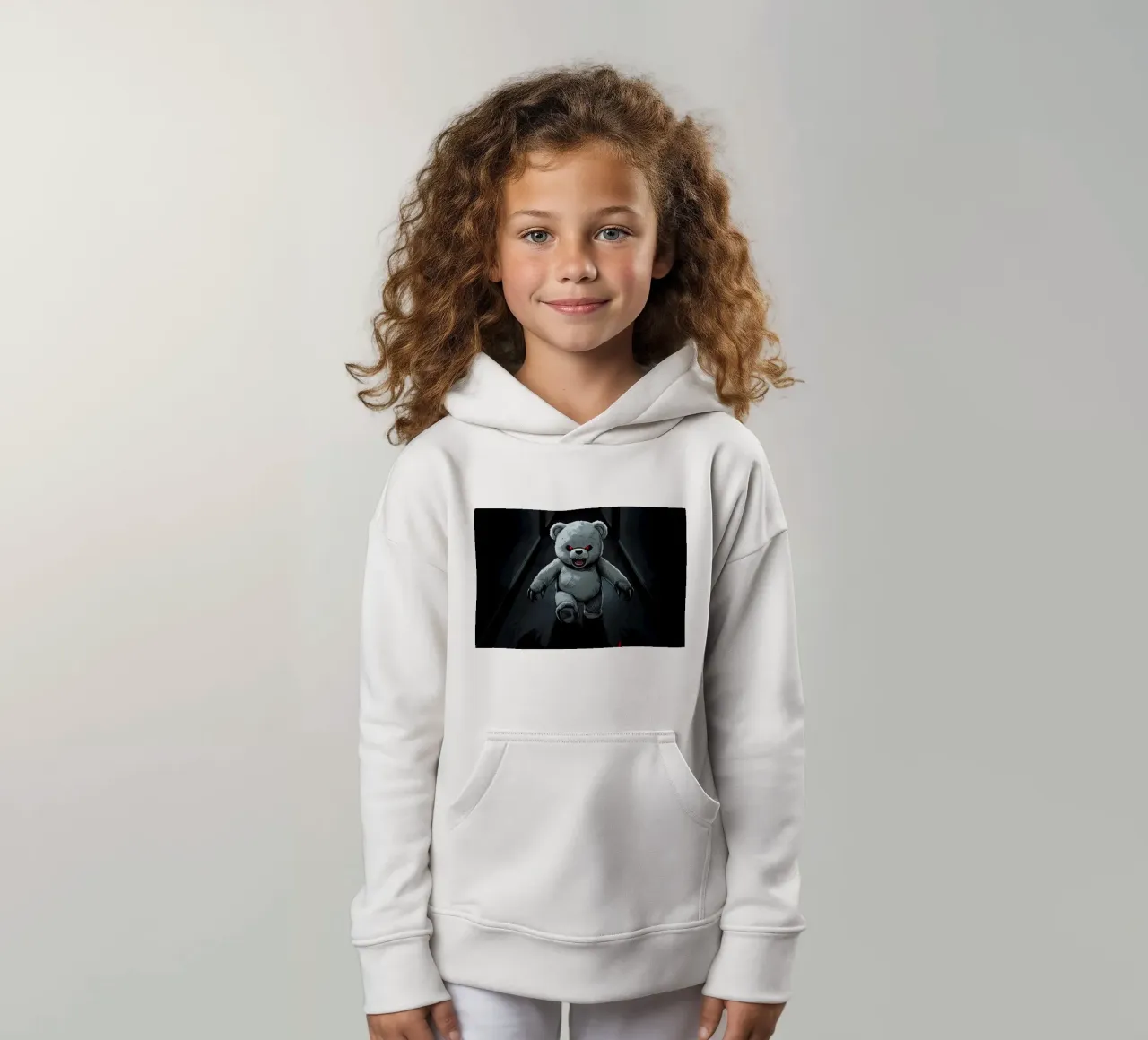Orsacchiotto minaccioso in un corridoio buio con testo RUN felpa bambino con cappuccio da DesignDoodle