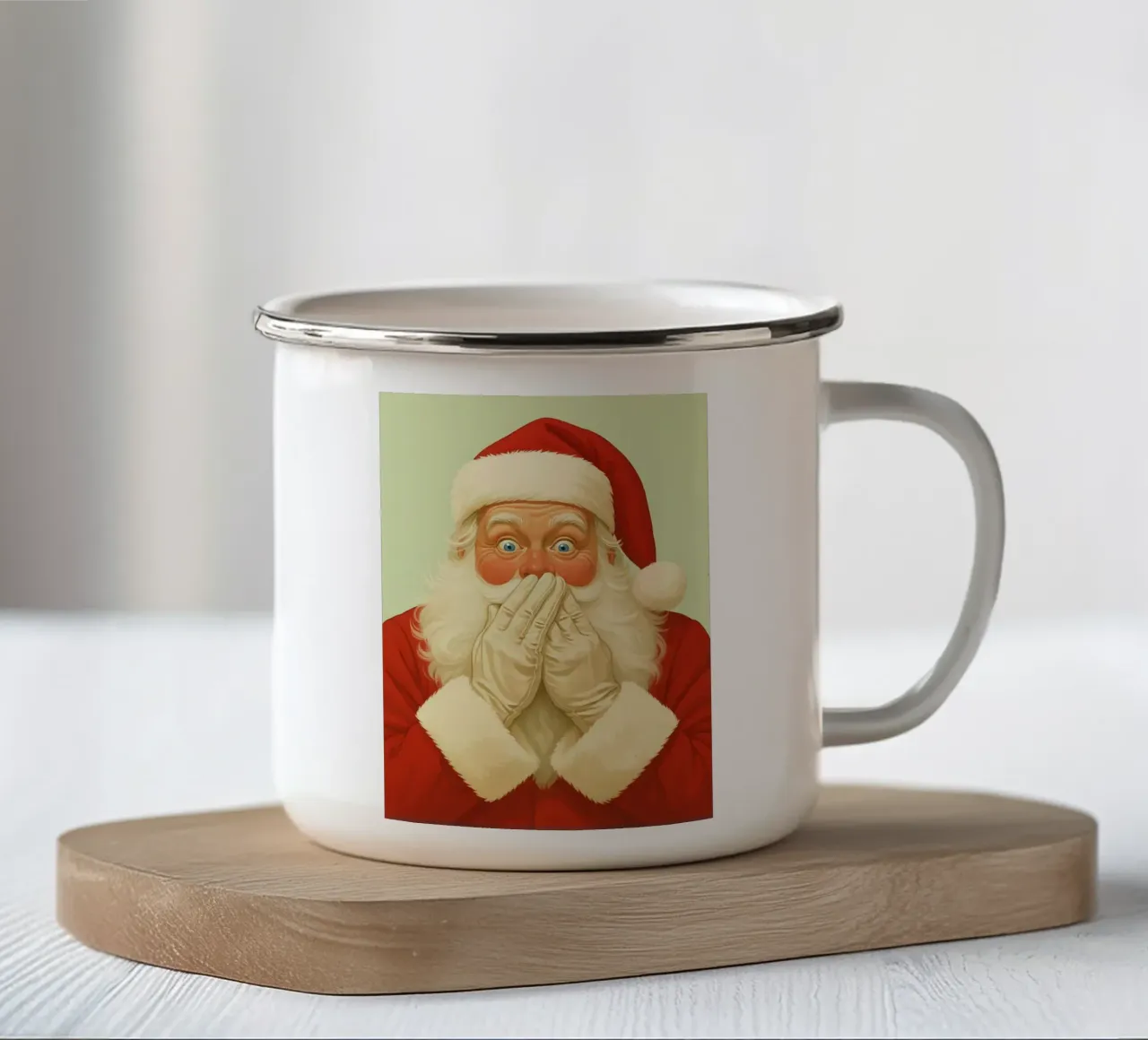 disegno di Babbo Natale con sorriso tazza in smalto da Raffasya Shop