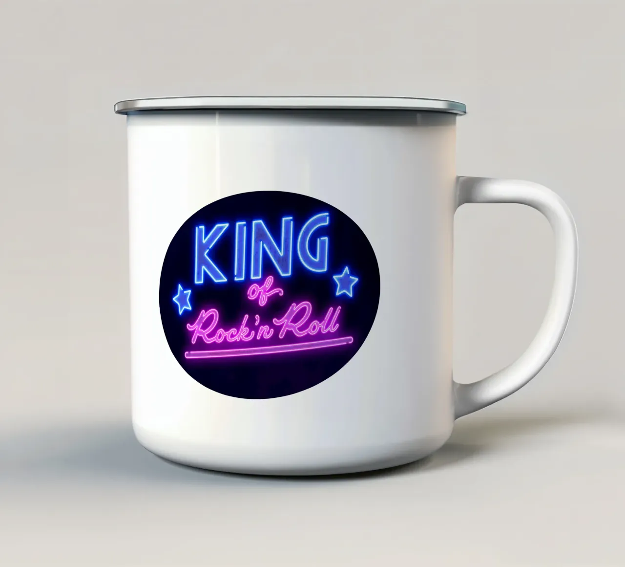 Lettere al neon in rosa e blu. Un po' di rock'n roll. tazza in smalto da CalliLetters