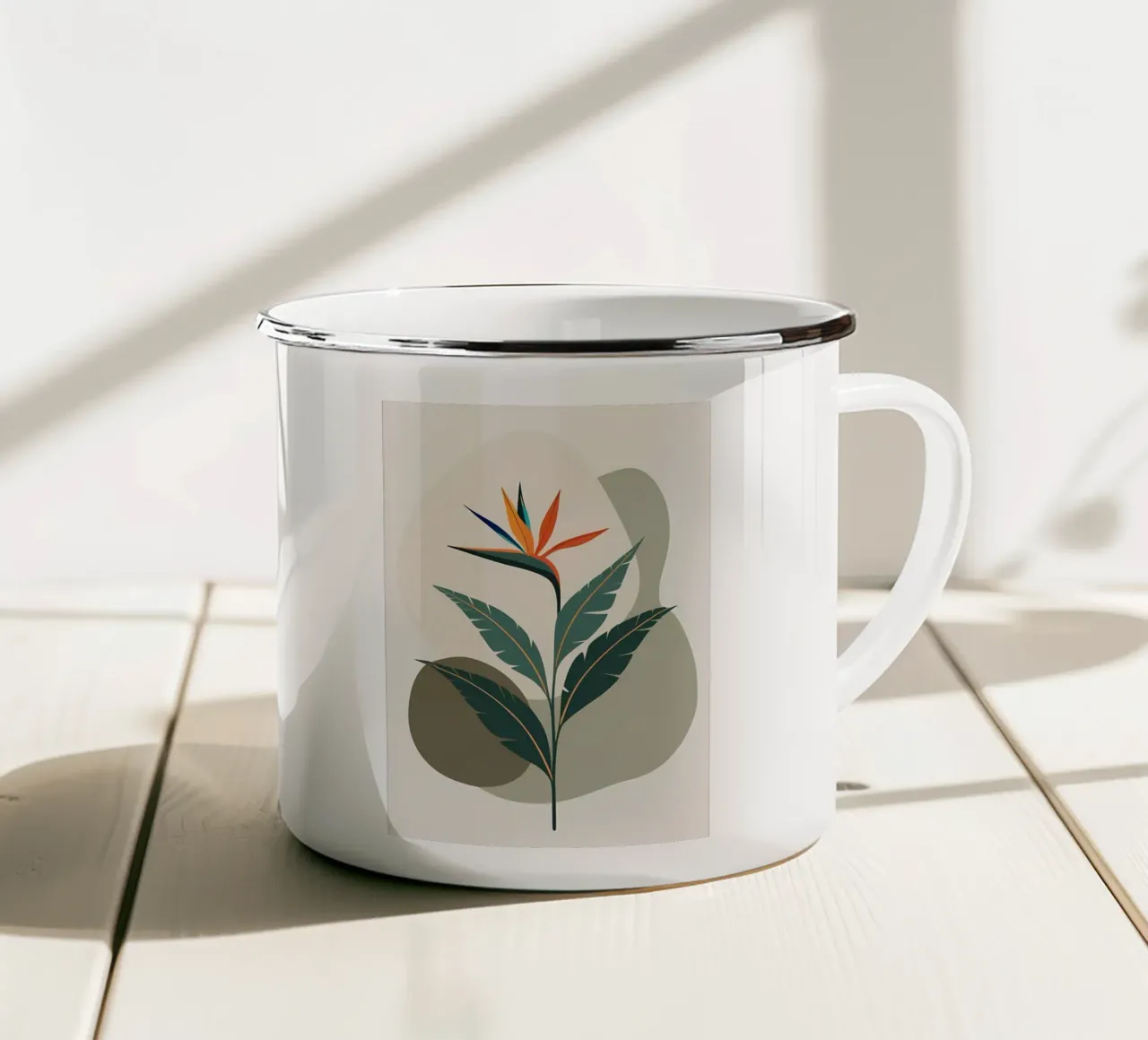 Minimalista moderno Uccello del Paradiso Fiore astratto tazza in smalto da Bloom And Brush