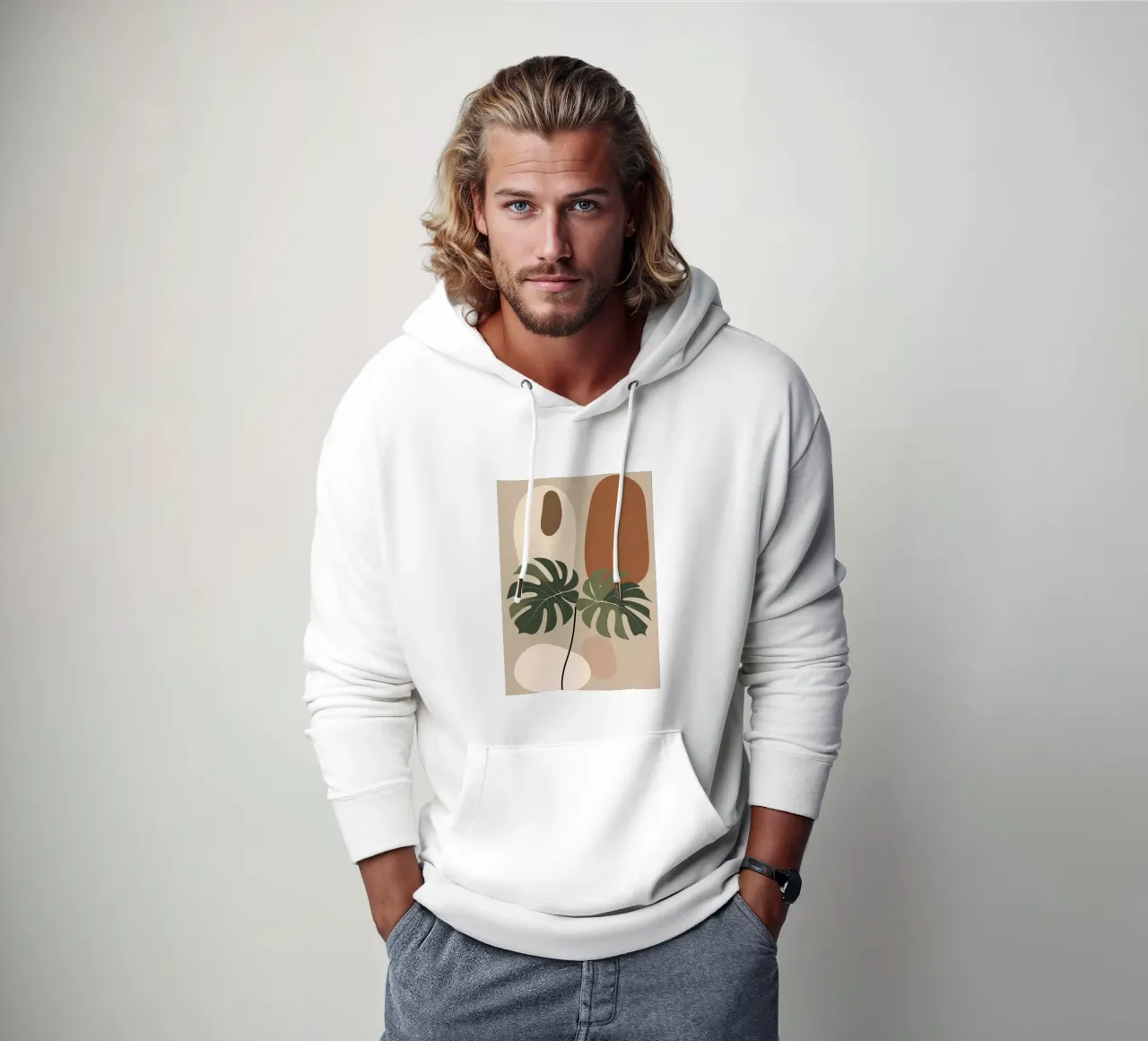 Minimalista moderno Boho Monstera Leaf astratto felpa con cappuccio da Bloom And Brush