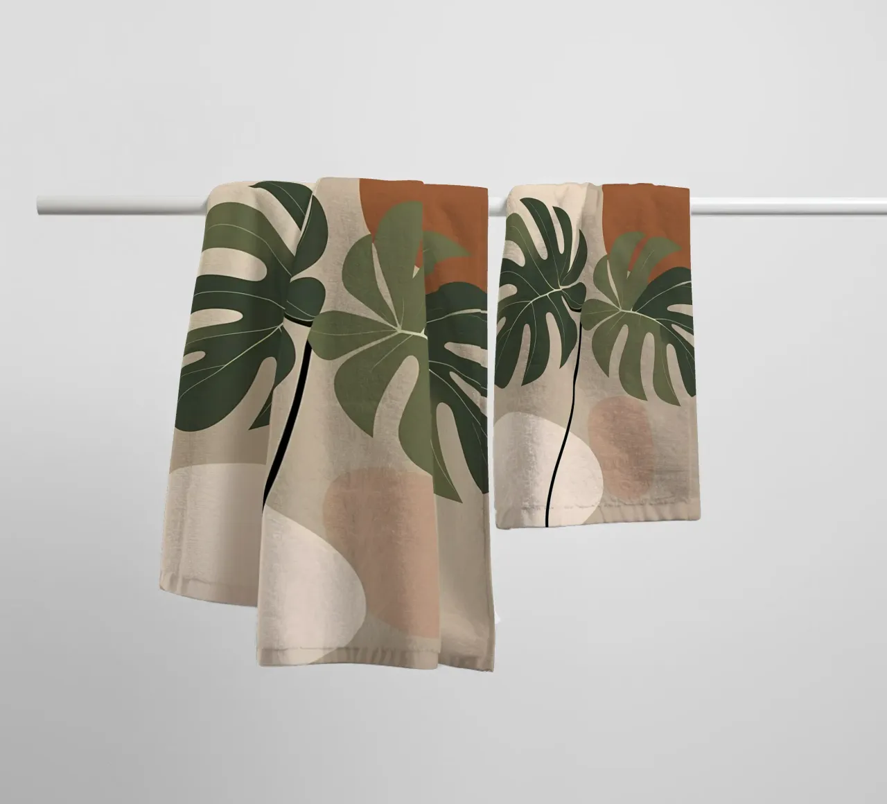Minimalist Modern Boho Monstera Leaf Abstract towel by Bloom And Brush