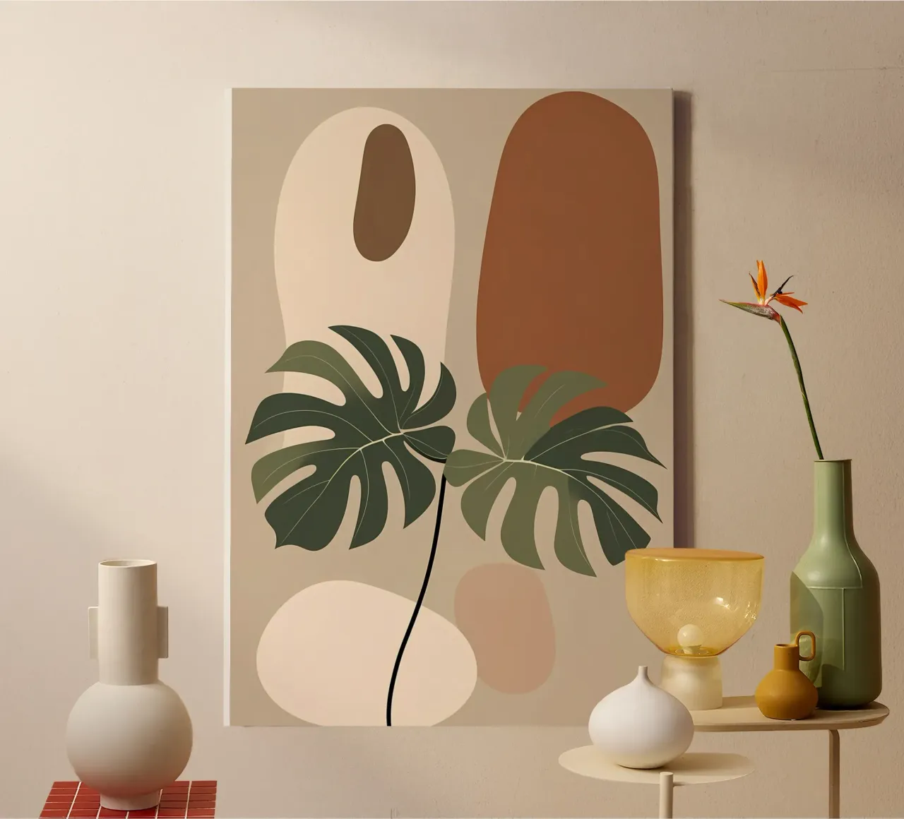 Minimalist Modern Boho Monstera Leaf Abstract canvas by Bloom And Brush