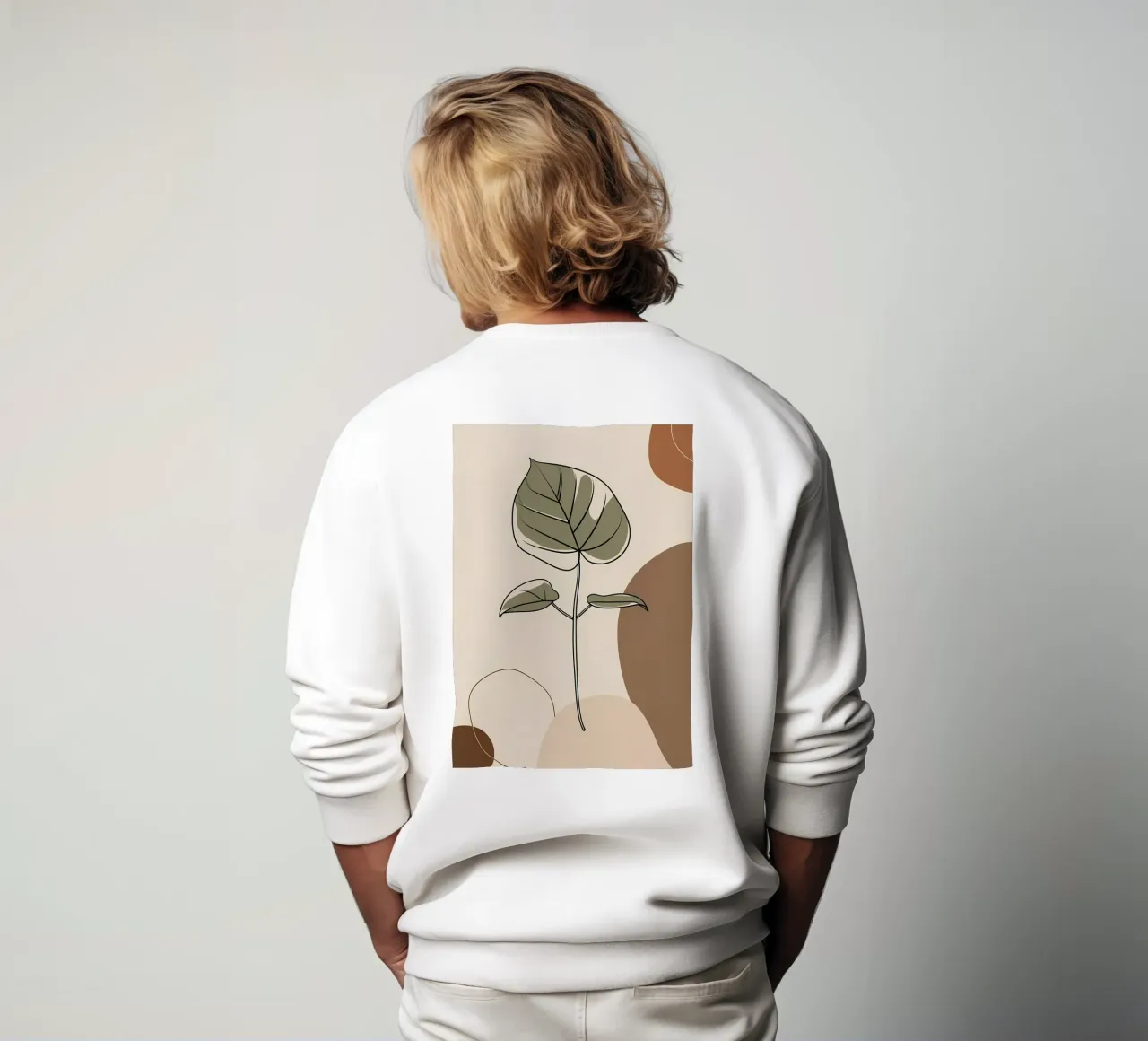 Minimalist one line drawing of a single Philodendron leaf sweatshirt by Bloom And Brush