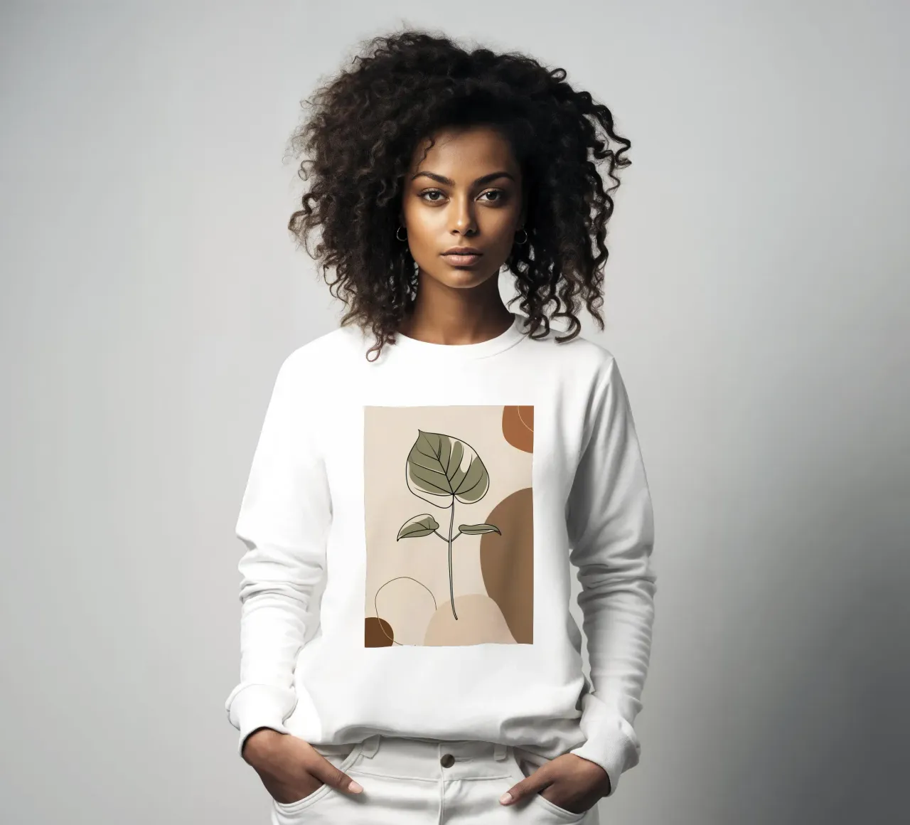 Minimalist one line drawing of a single Philodendron leaf sweatshirt by Bloom And Brush