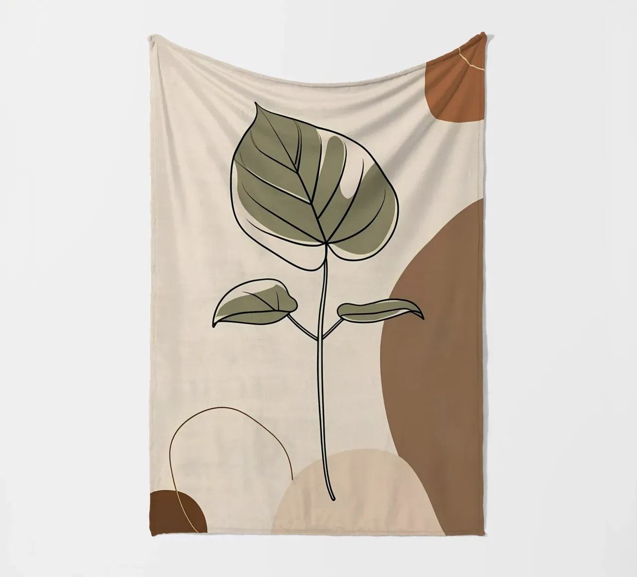 Minimalist one line drawing of a single Philodendron leaf fleece blanket by Bloom And Brush