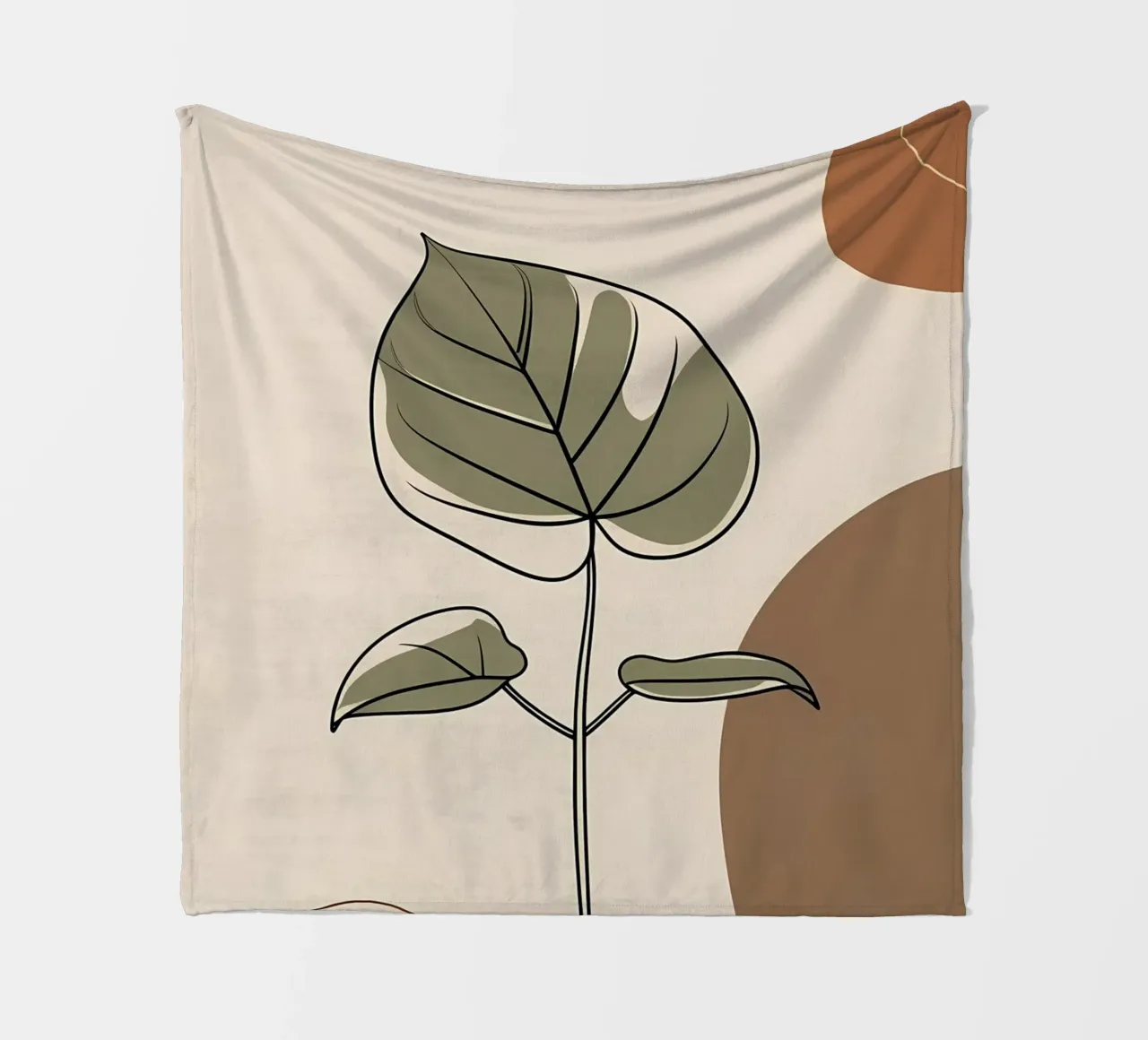 Minimalist one line drawing of a single Philodendron leaf fleece blanket by Bloom And Brush